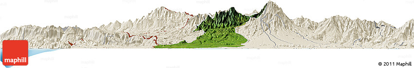 Satellite Horizon Map of Bugaba, shaded relief outside
