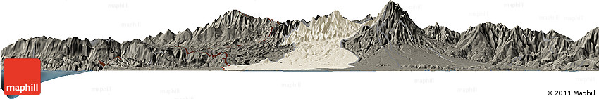 Shaded Relief Horizon Map of Bugaba, darken