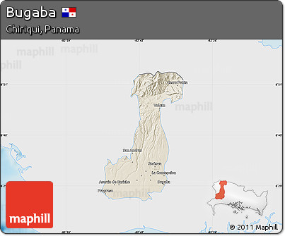 Shaded Relief Map of Bugaba, single color outside