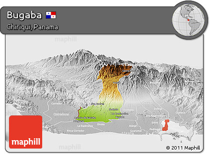 Physical Panoramic Map of Bugaba, lighten, desaturated