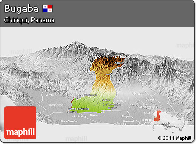 Physical Panoramic Map of Bugaba, lighten, desaturated