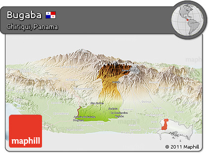Physical Panoramic Map of Bugaba, lighten