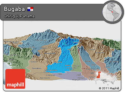 Political Panoramic Map of Bugaba, semi-desaturated