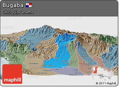 Political Panoramic Map of Bugaba, semi-desaturated