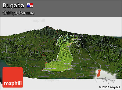 Satellite Panoramic Map of Bugaba, darken
