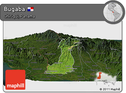 Satellite Panoramic Map of Bugaba, darken