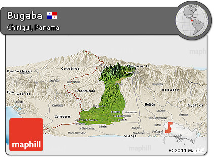 Satellite Panoramic Map of Bugaba, shaded relief outside
