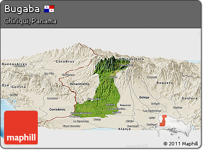 Satellite Panoramic Map of Bugaba, shaded relief outside