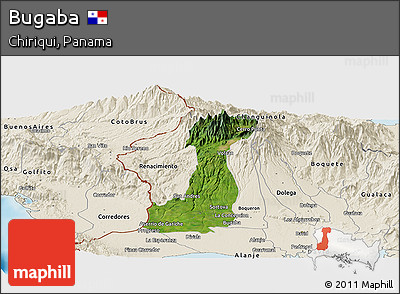 Satellite Panoramic Map of Bugaba, shaded relief outside