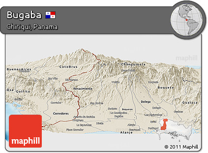 Shaded Relief Panoramic Map of Bugaba
