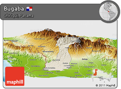 Shaded Relief Panoramic Map of Bugaba, physical outside