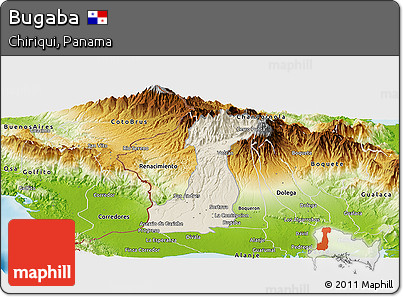 Shaded Relief Panoramic Map of Bugaba, physical outside