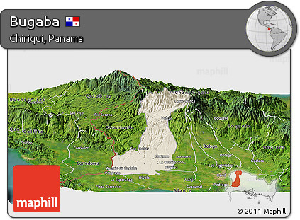 Shaded Relief Panoramic Map of Bugaba, satellite outside
