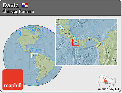 Savanna Style Location Map of David, within the entire country, hill shading
