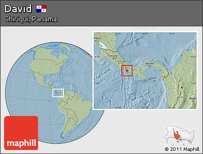 Savanna Style Location Map of David, within the entire country, hill shading
