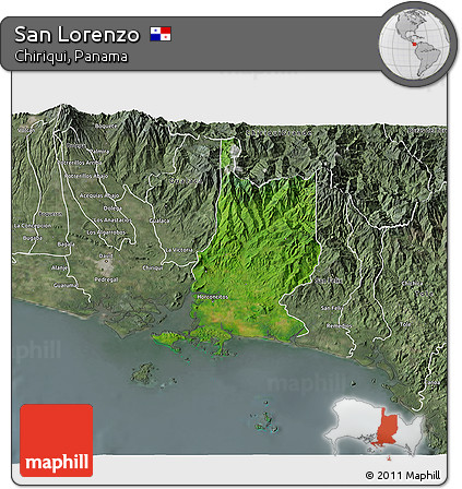 Satellite 3D Map of San Lorenzo, semi-desaturated