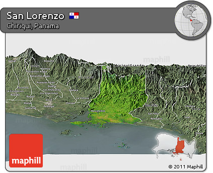 Satellite Panoramic Map of San Lorenzo, semi-desaturated