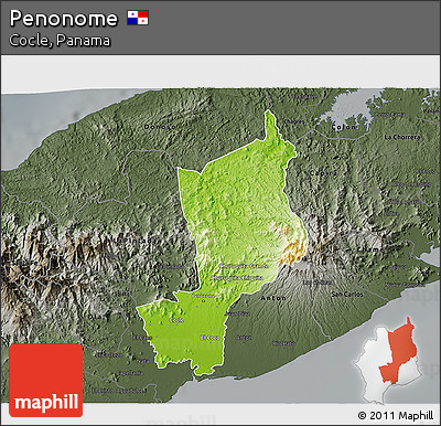 Physical 3D Map of Penonome, darken, semi-desaturated