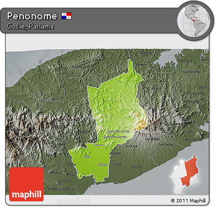 Physical 3D Map of Penonome, darken, semi-desaturated