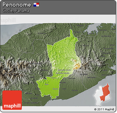 Physical 3D Map of Penonome, darken, semi-desaturated