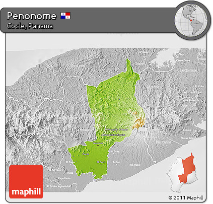Physical 3D Map of Penonome, lighten, desaturated