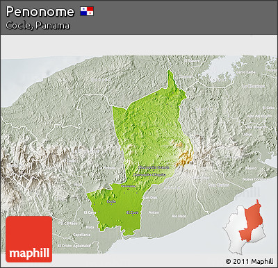 Physical 3D Map of Penonome, lighten, semi-desaturated