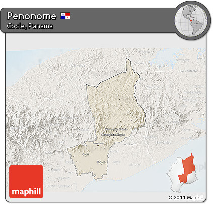 Shaded Relief 3D Map of Penonome, lighten