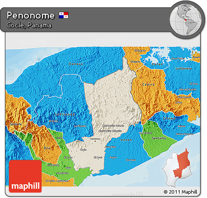 Shaded Relief 3D Map of Penonome, political outside