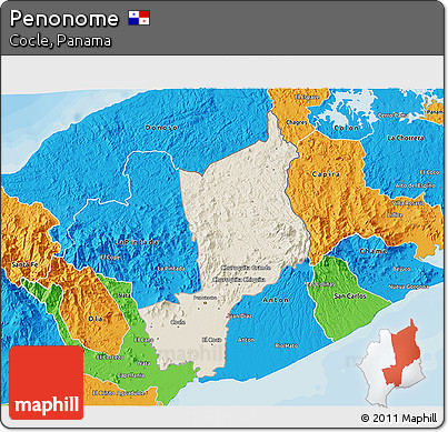 Shaded Relief 3D Map of Penonome, political outside