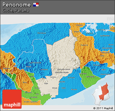 Shaded Relief 3D Map of Penonome, political outside