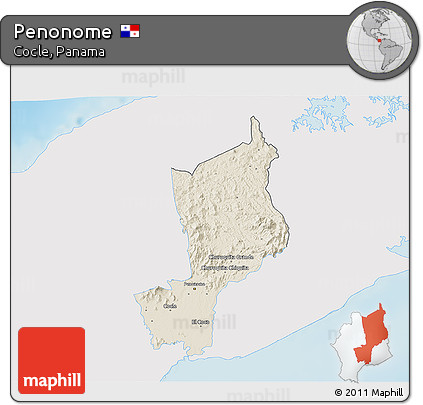 Shaded Relief 3D Map of Penonome, single color outside