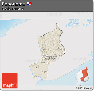 Shaded Relief 3D Map of Penonome, single color outside