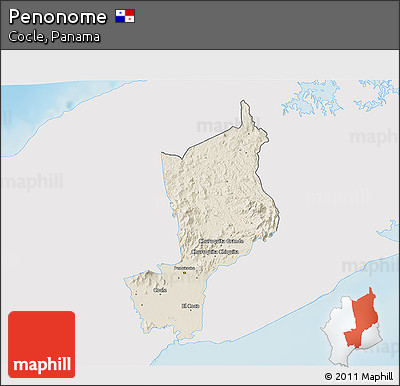 Shaded Relief 3D Map of Penonome, single color outside
