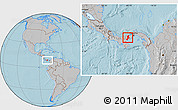 Gray Location Map of Penonome, within the entire country, hill shading
