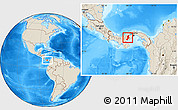 Shaded Relief Location Map of Penonome, within the entire country