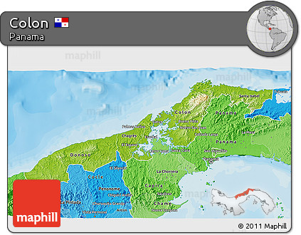 Physical 3D Map of Colon, political shades outside
