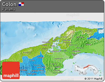 Physical 3D Map of Colon, political shades outside