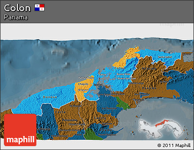 Political 3D Map of Colon, darken