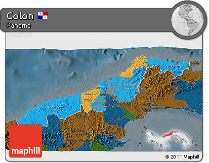 Political 3D Map of Colon, darken