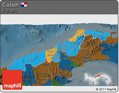Political 3D Map of Colon, darken
