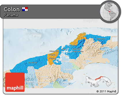 Political 3D Map of Colon, lighten