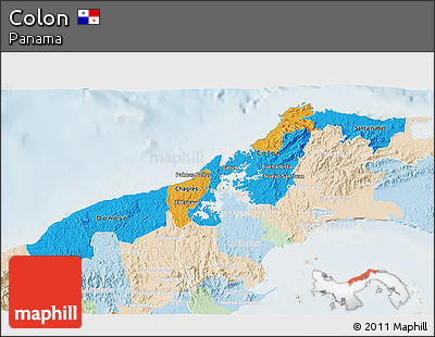 Political 3D Map of Colon, lighten