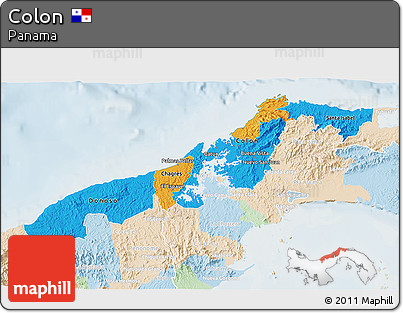 Political 3D Map of Colon, lighten