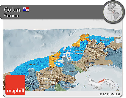 Political 3D Map of Colon, semi-desaturated