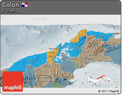 Political 3D Map of Colon, semi-desaturated