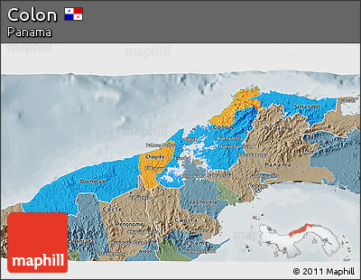 Political 3D Map of Colon, semi-desaturated