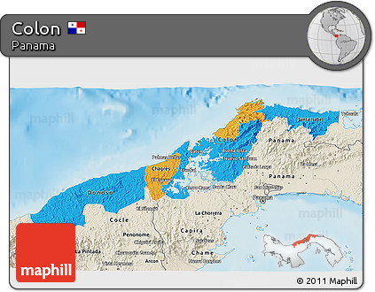 Political 3D Map of Colon, shaded relief outside