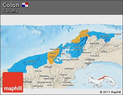 Political 3D Map of Colon, shaded relief outside