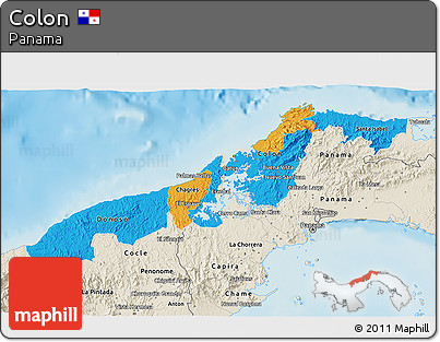 Political 3D Map of Colon, shaded relief outside