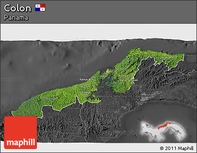 Satellite 3D Map of Colon, darken, desaturated